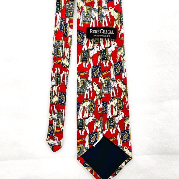 Rene Chagal Handmade Necktie Silk Circus Elephants Design L59" - Picture 12 of 14